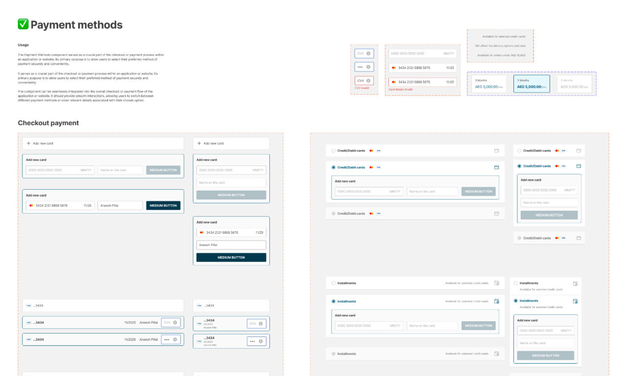 Payment methods component detailed screenshot