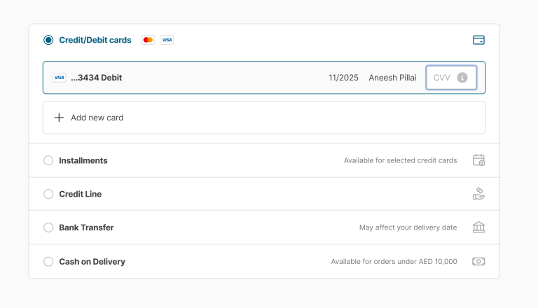 Checkout and payment methods